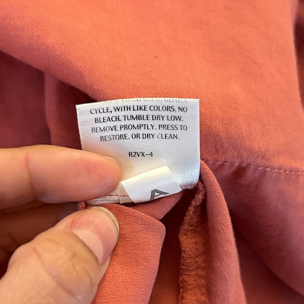 Eileen Fisher Linen Dress Button Front Empire Waist Coral Pink Large - Picture 7 of 14